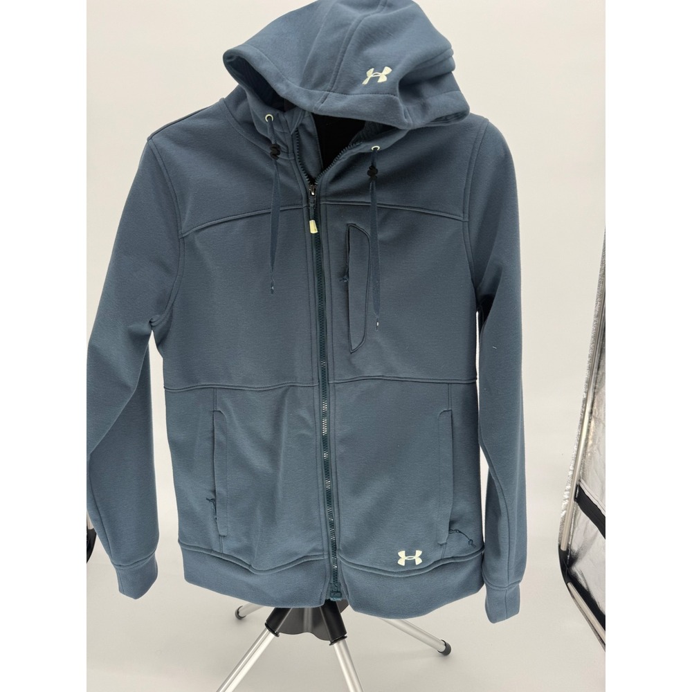 Under Armour Women Large ColdGear Infrared Blue Zip Hoodie Training Athletic